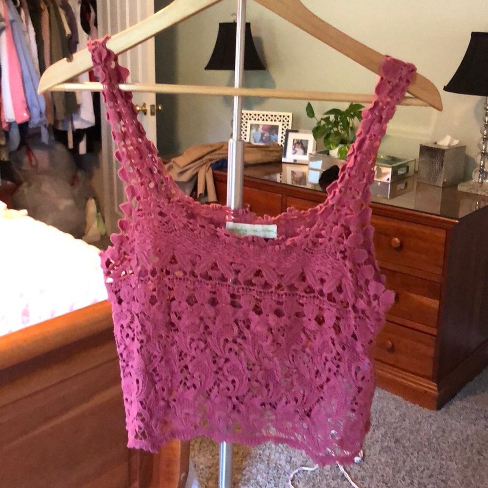 pink crochet crop top